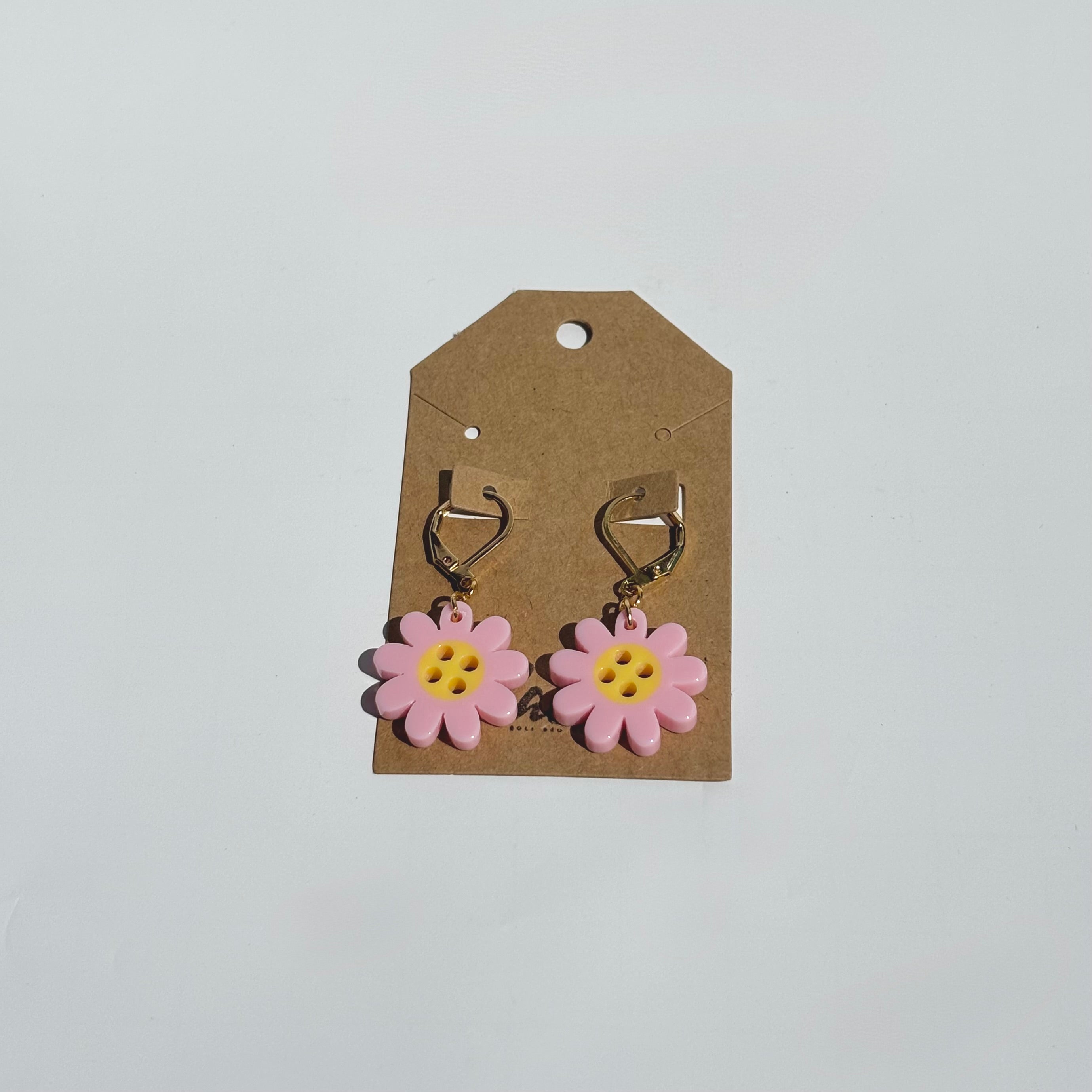 Pink Button Daisy Dangles