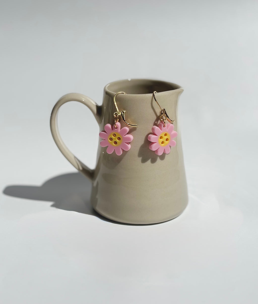 Pink Button Daisy Dangles