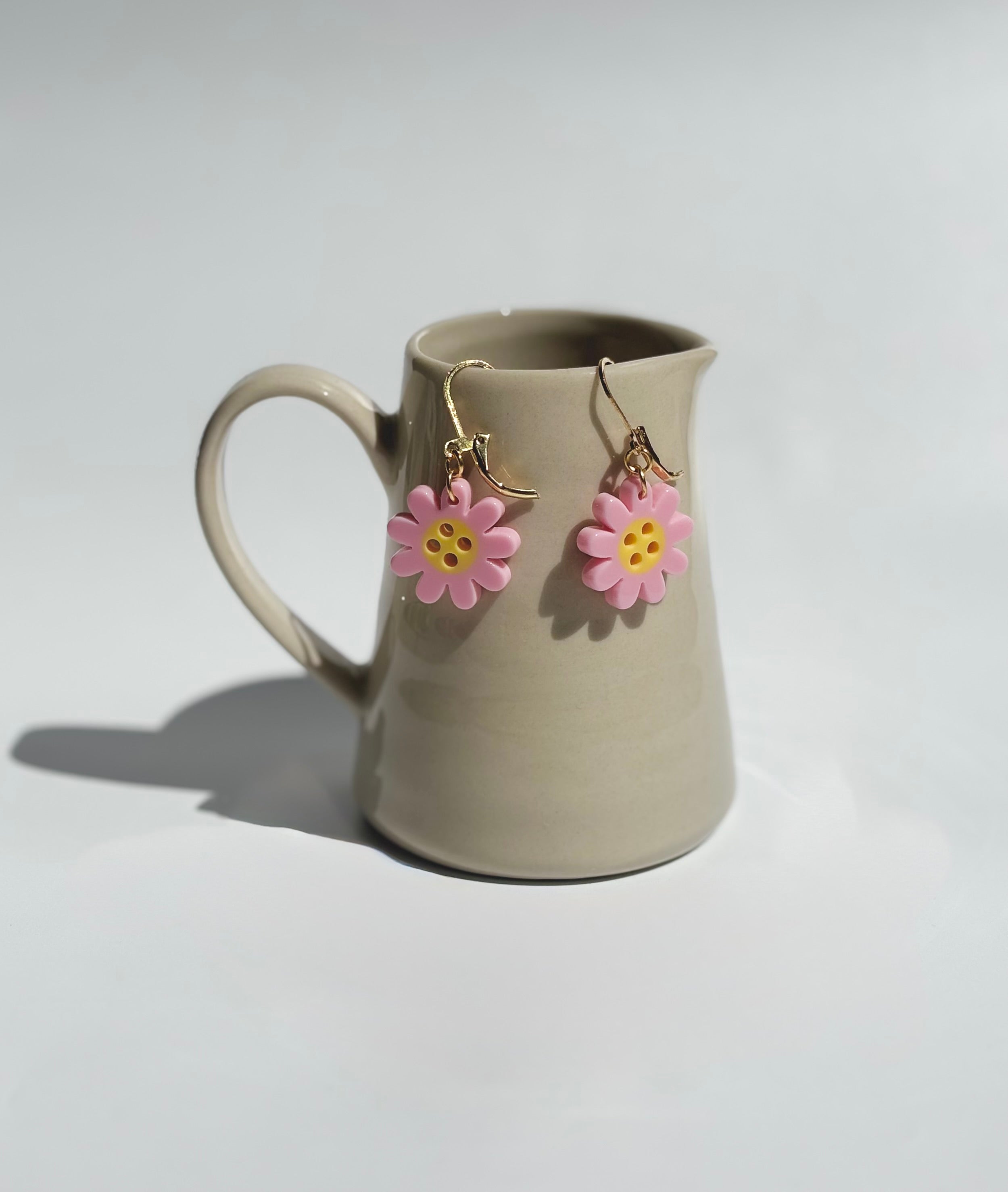Pink Button Daisy Dangles