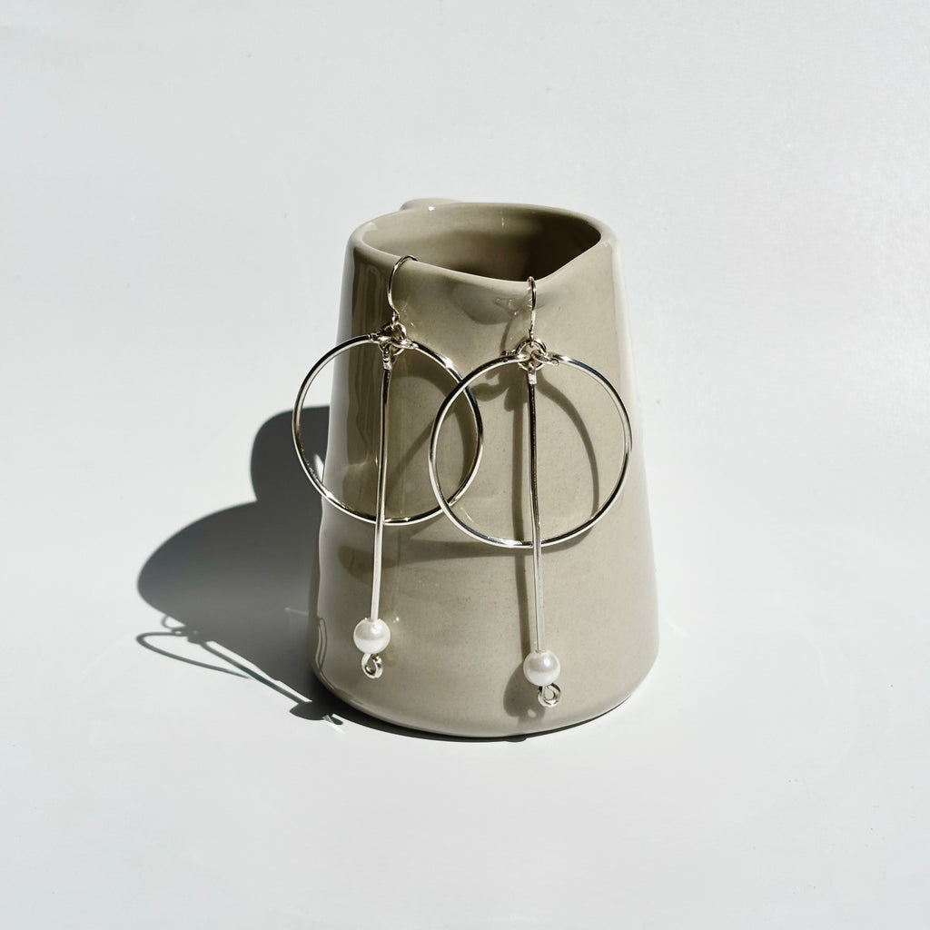 Pearl Drop Circle Earrings