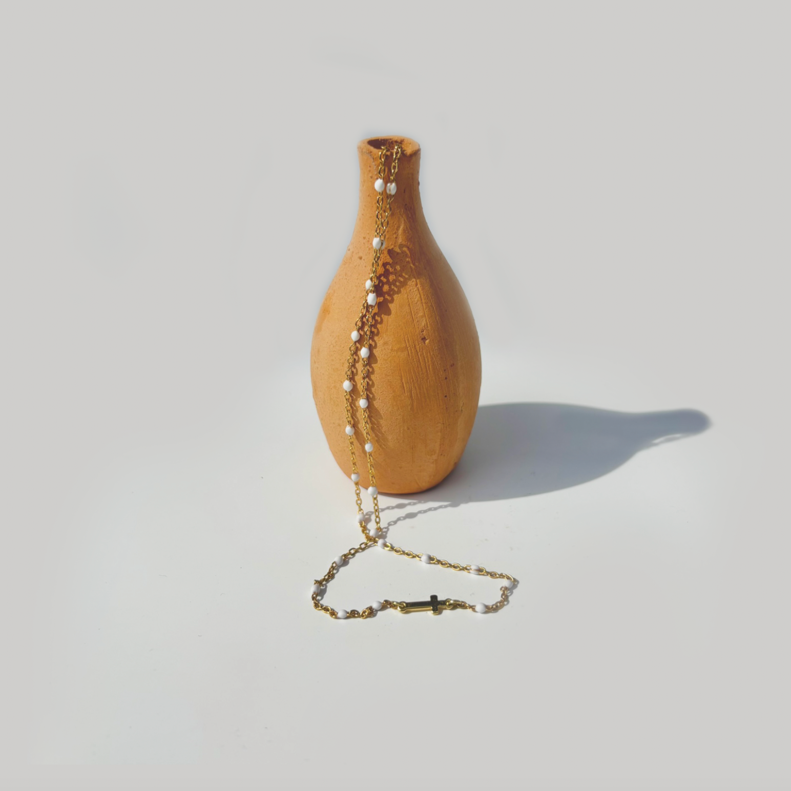 White Bead Cross Choker