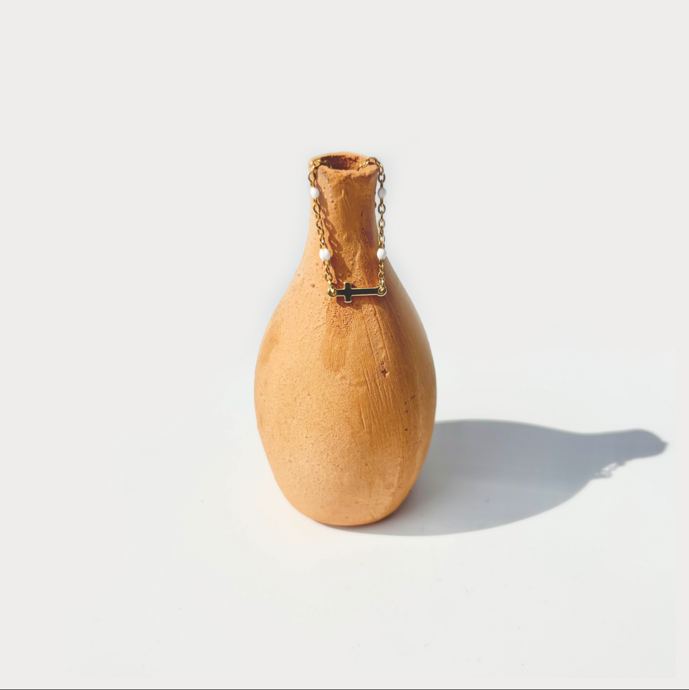 White Bead Cross Choker